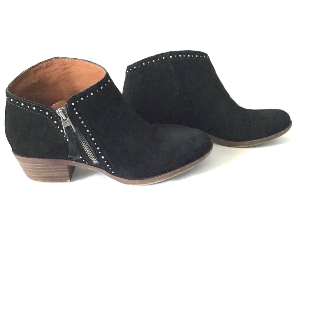 EUC Lucky Brand Suede Black Side Zip Bootie Size 8
